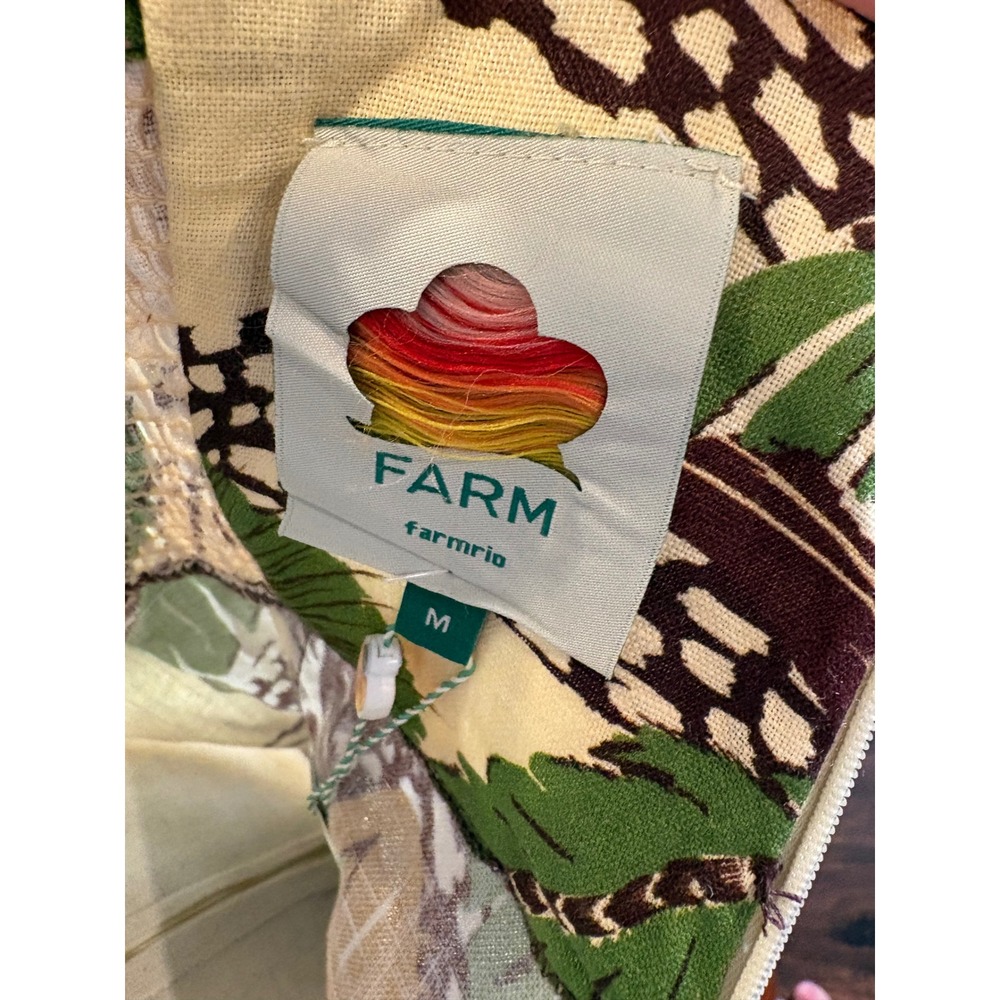 Farm Rio Foliage Sketch Sand Halter Neck Mini Dress Linen Tropical Medium New - Picture 10 of 10